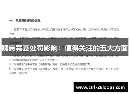魏震禁赛处罚影响：值得关注的五大方面